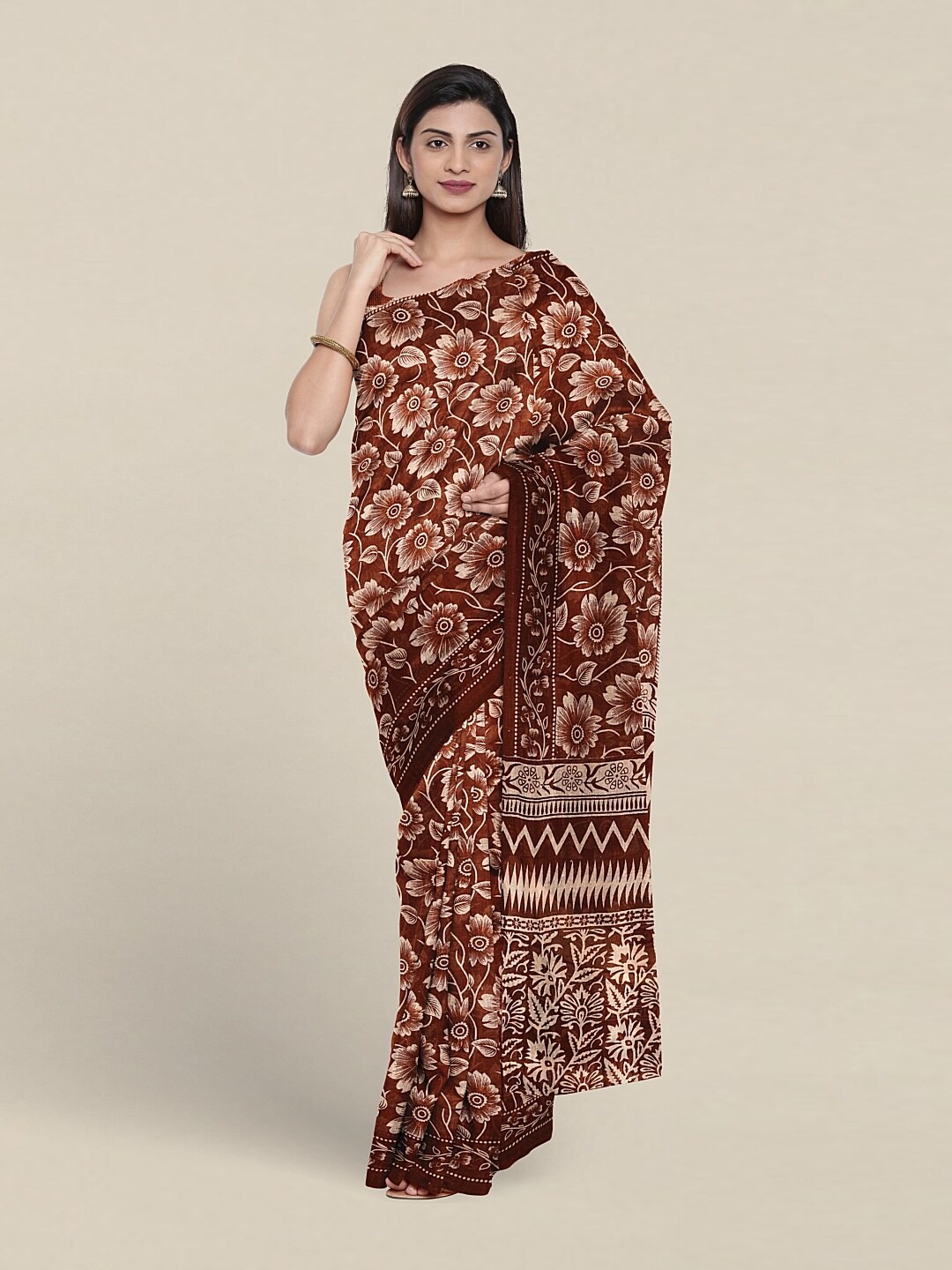 

Pothys Floral Printed Pure Cotton Saree, Rust