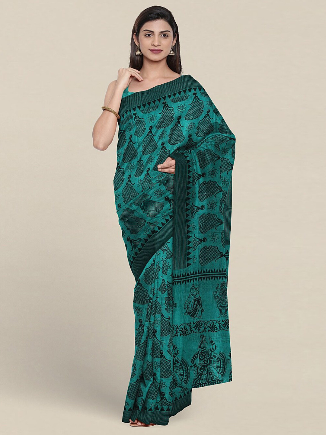

Pothys Ethnic Motifs Printed Pure Cotton Saree, Green