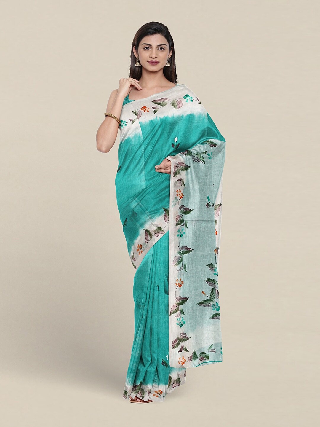 

Pothys Floral Printed Pure Cotton Saree, Green