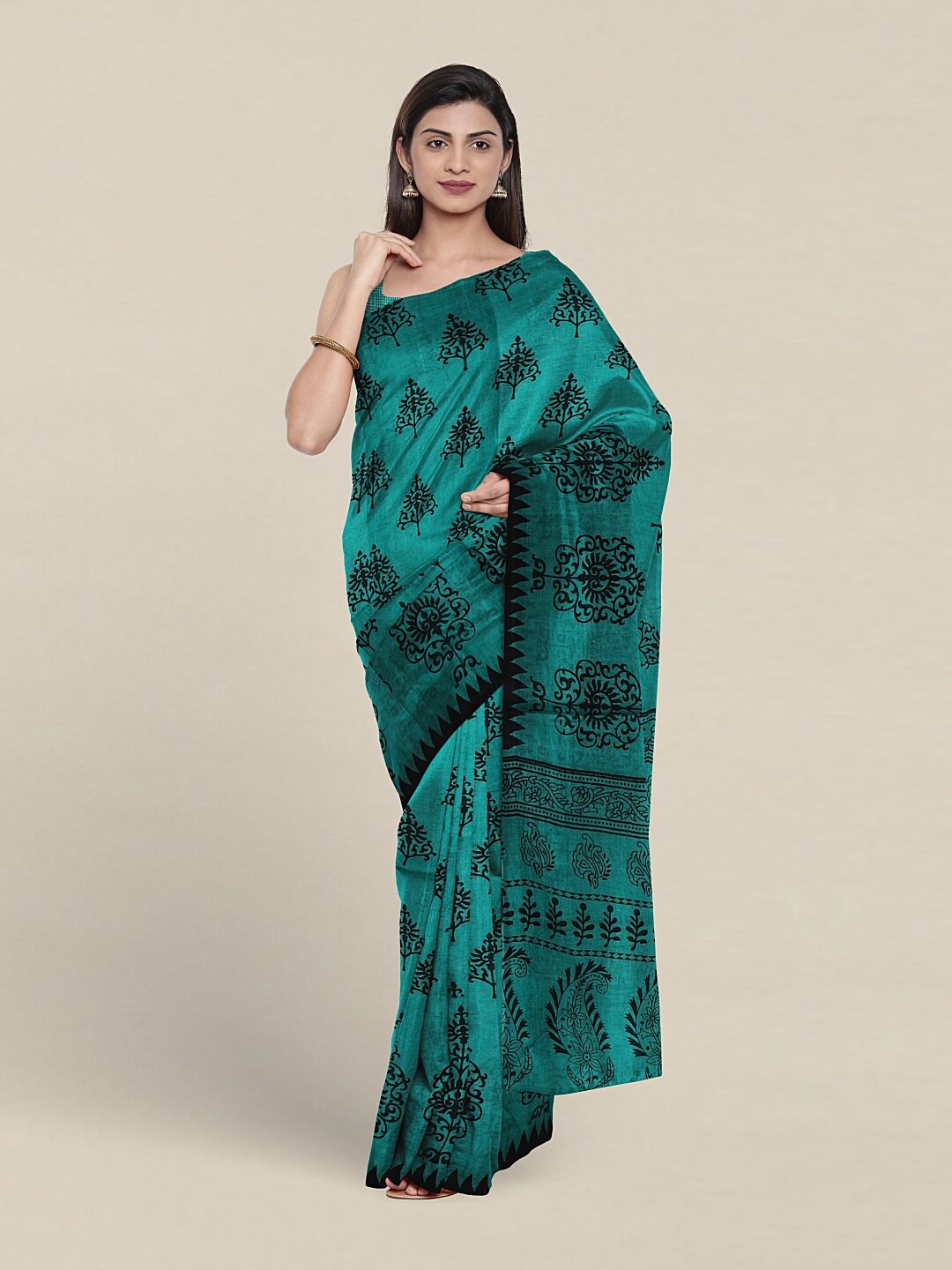 

Pothys Ethnic Motifs Printed Pure Cotton Saree, Green
