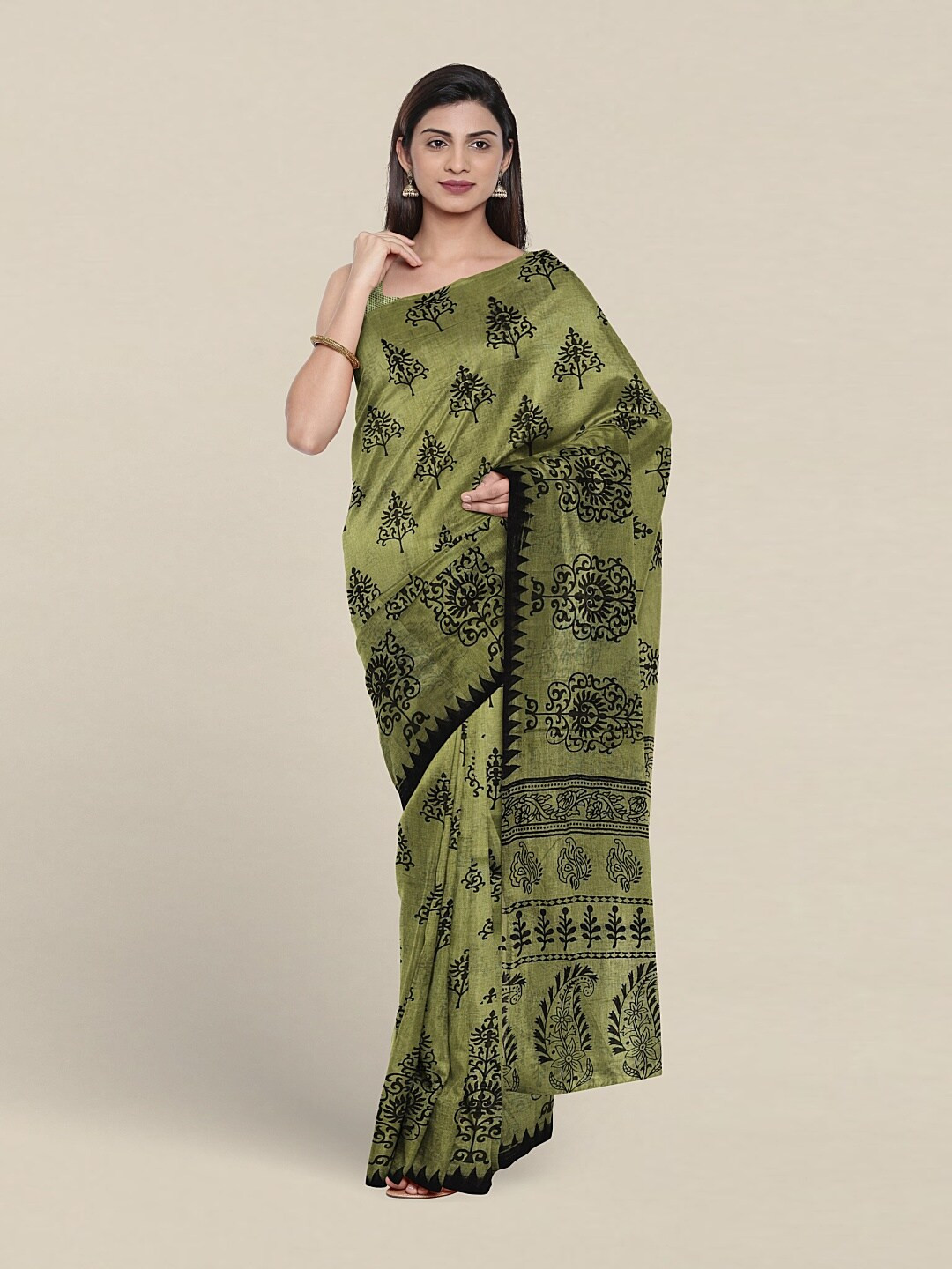 

Pothys Ethnic Motifs Printed Pure Cotton Saree, Green