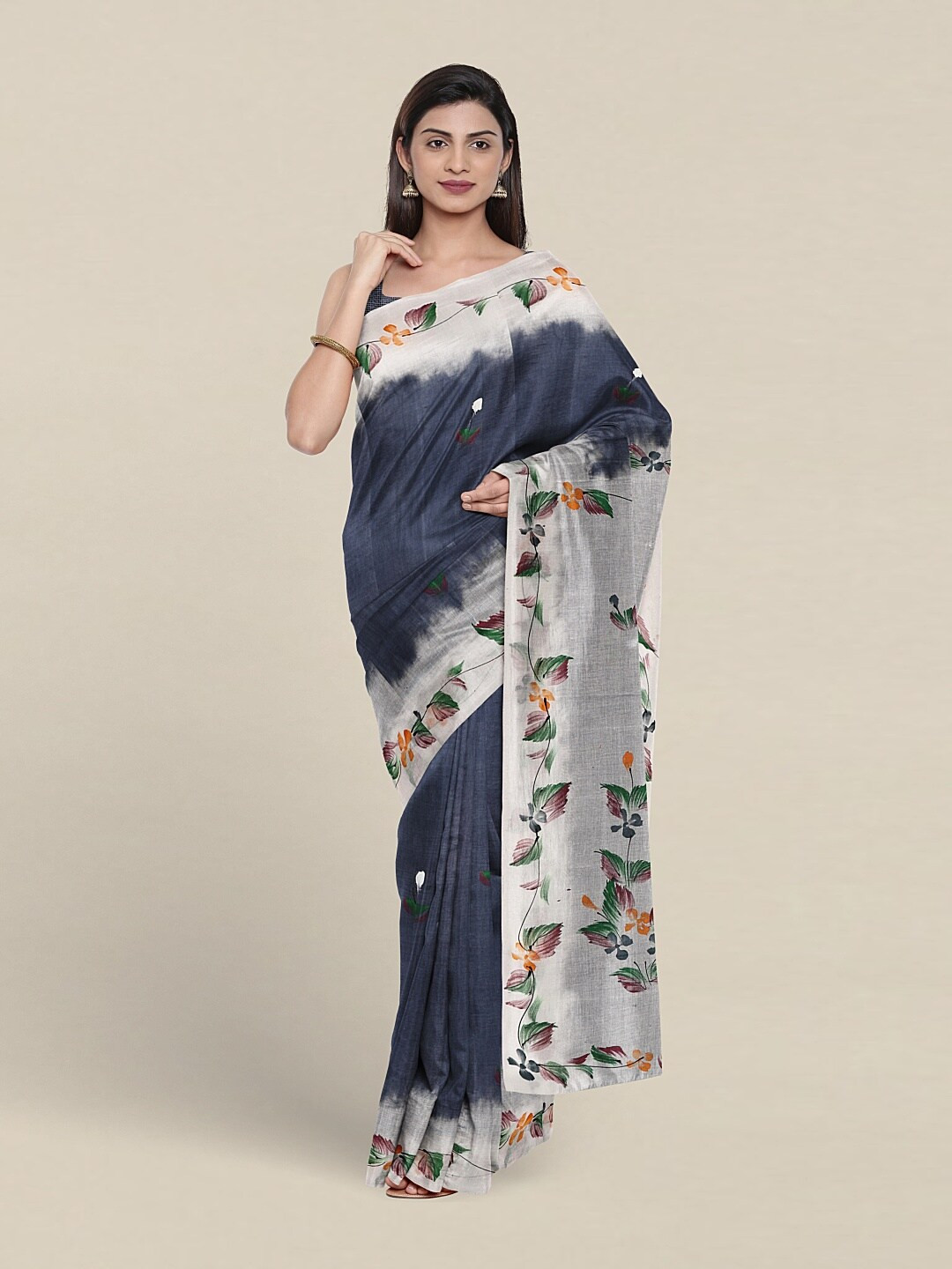 

Pothys Floral Printed Pure Cotton Saree, Grey