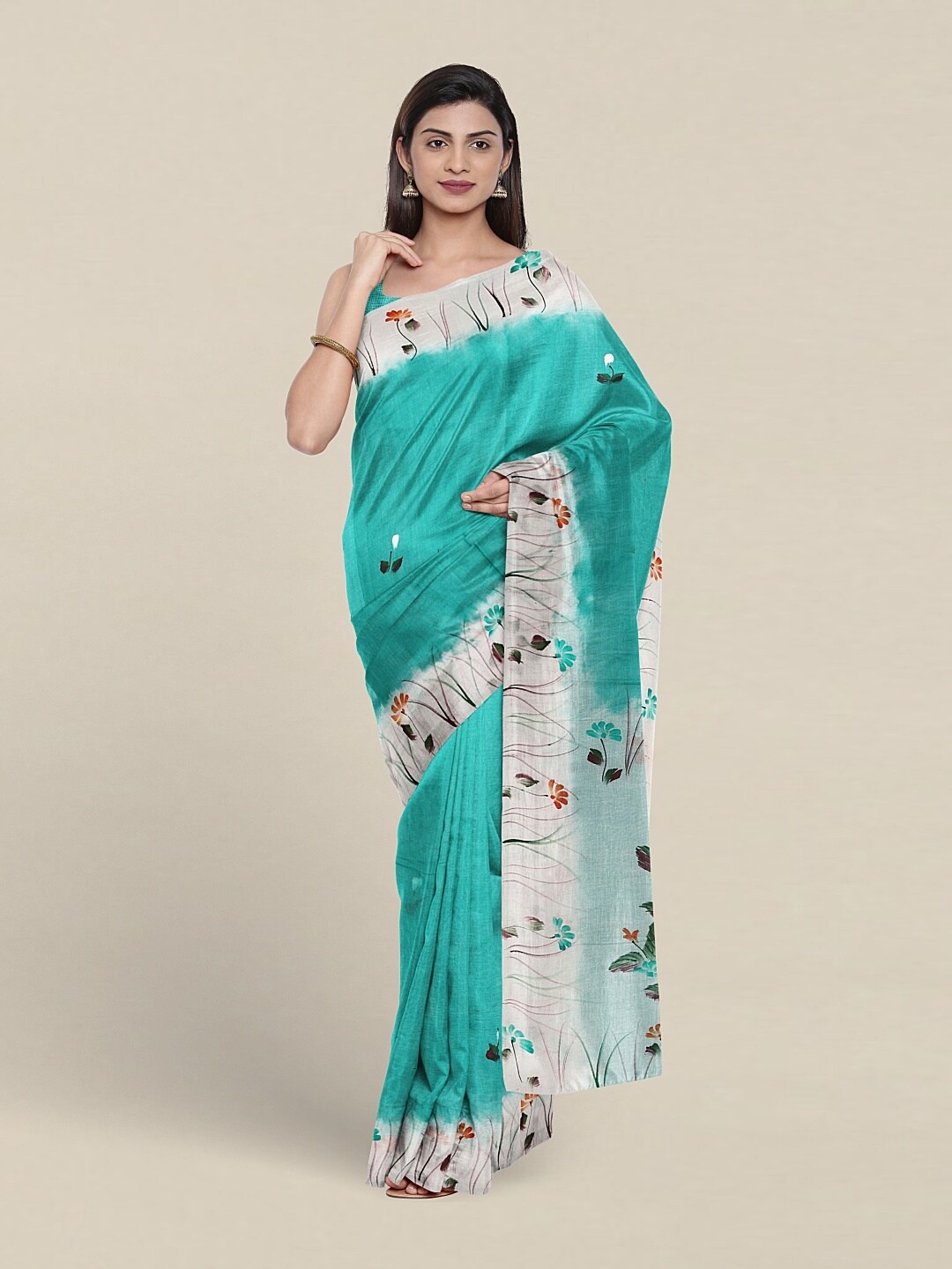 

Pothys Floral Printed Pure Cotton Saree, Green