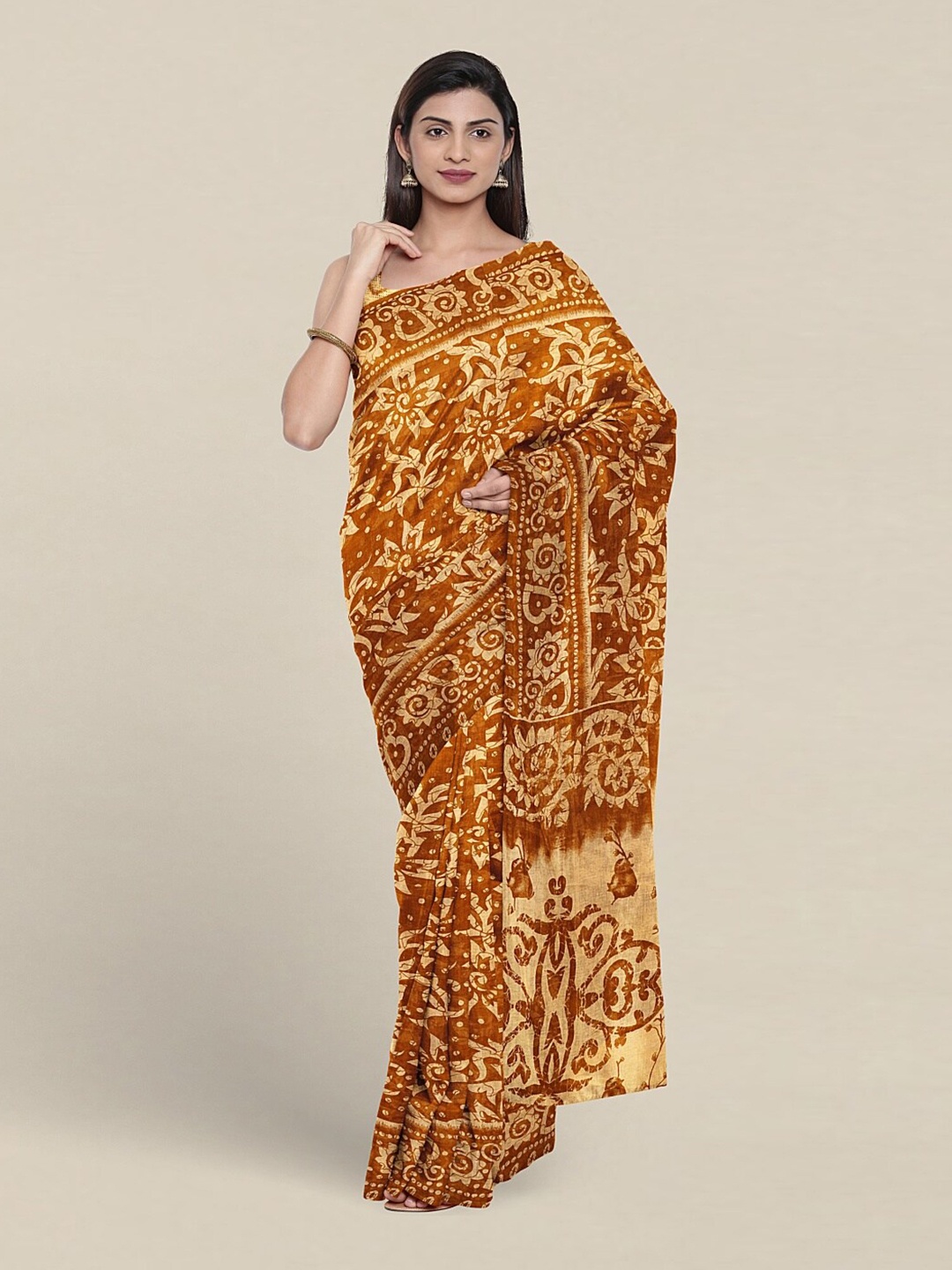 

Pothys Floral Printed Pure Cotton Saree, Brown