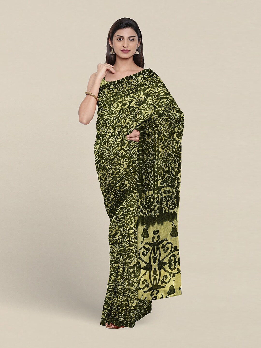 

Pothys Ethnic Motifs Printed Pure Cotton Saree, Green