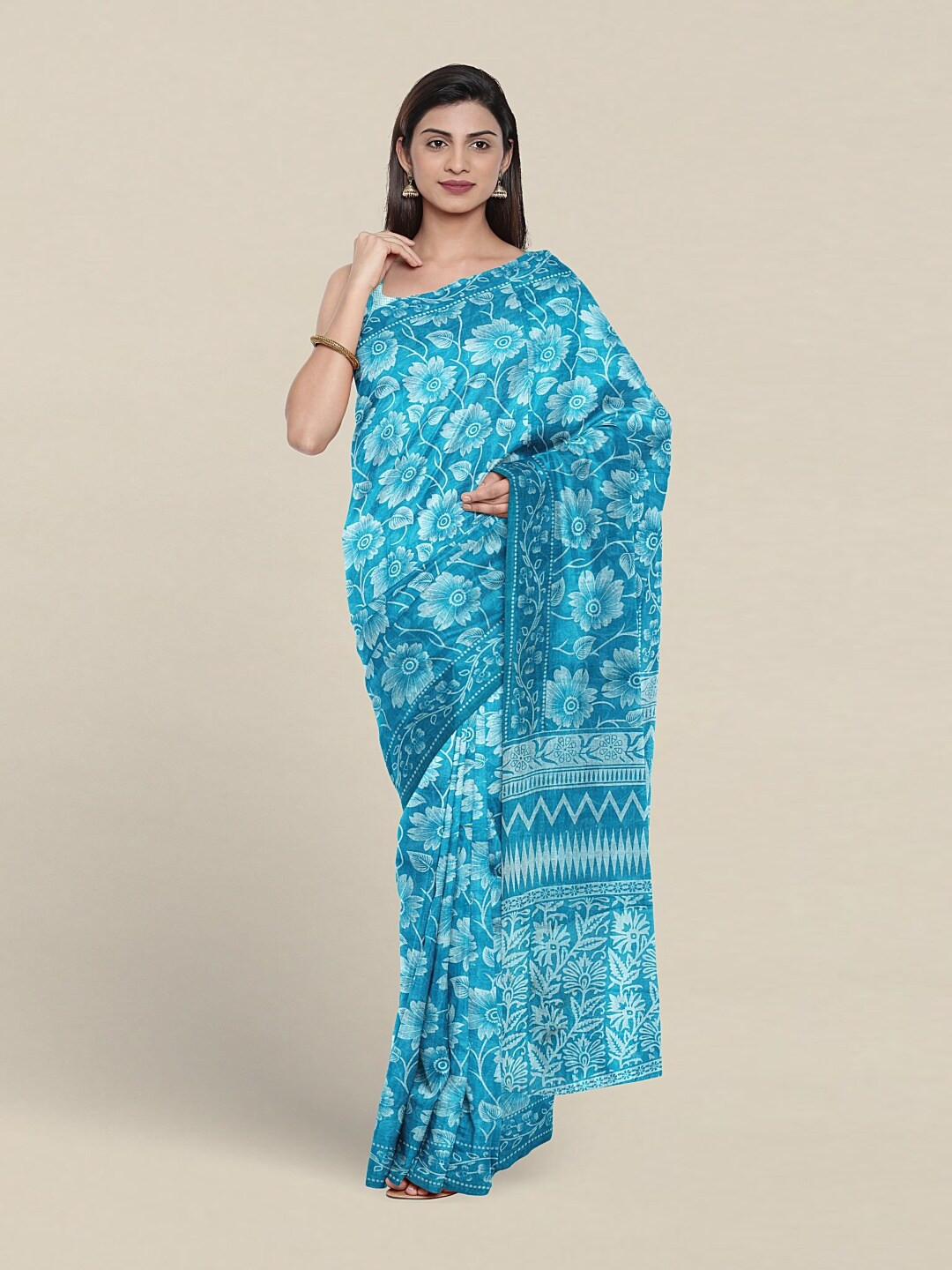 

Pothys Floral Printed Pure Cotton Saree, Blue