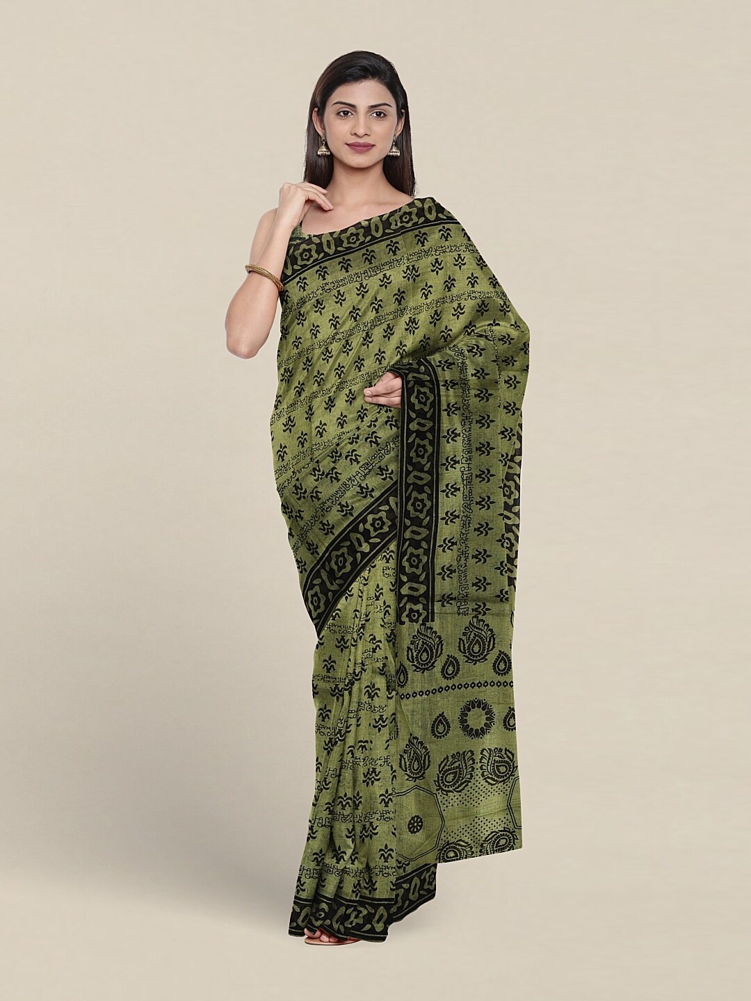 

Pothys Ethnic Motifs Printed Pure Cotton Saree, Green