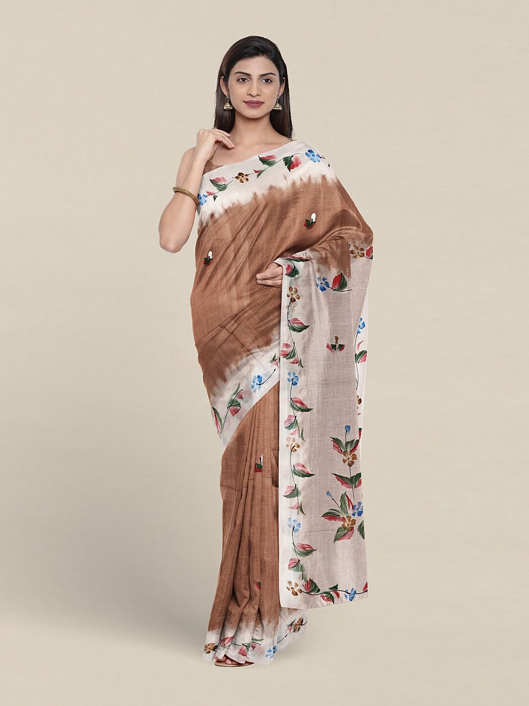 

Pothys Floral Printed Pure Cotton Saree, Beige
