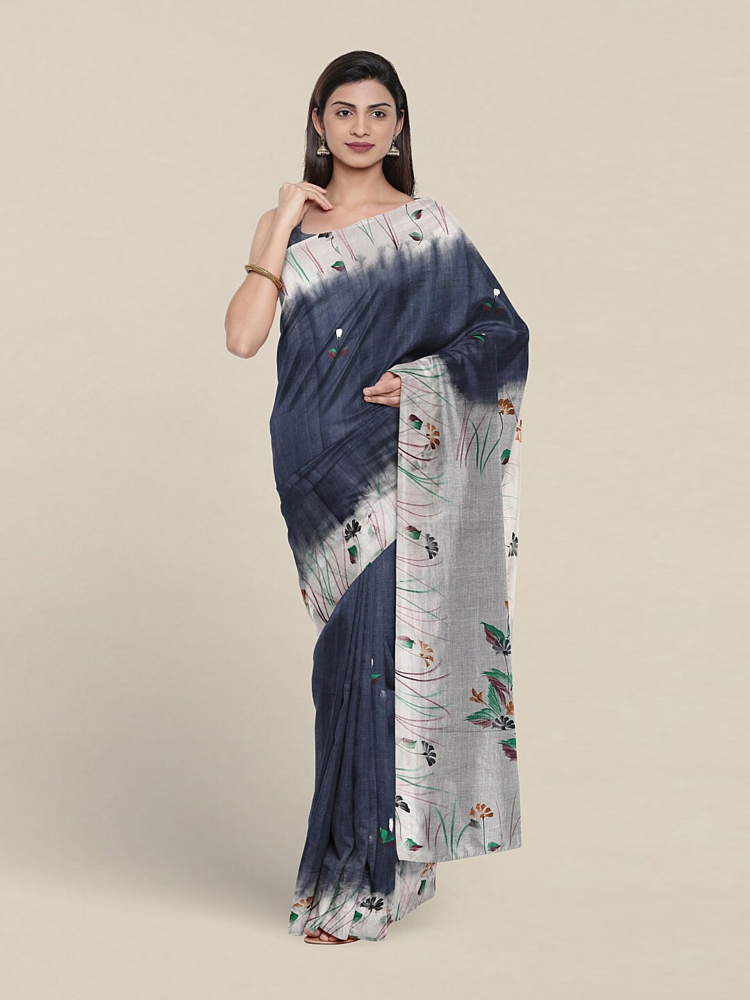 

Pothys Floral Printed Pure Cotton Saree, Navy blue