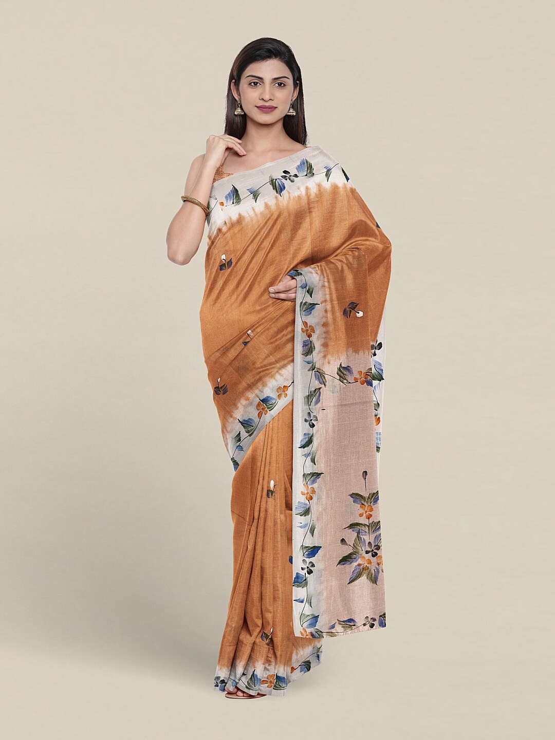 

Pothys Floral Printed Pure Cotton Saree With Blouse Piece, Beige