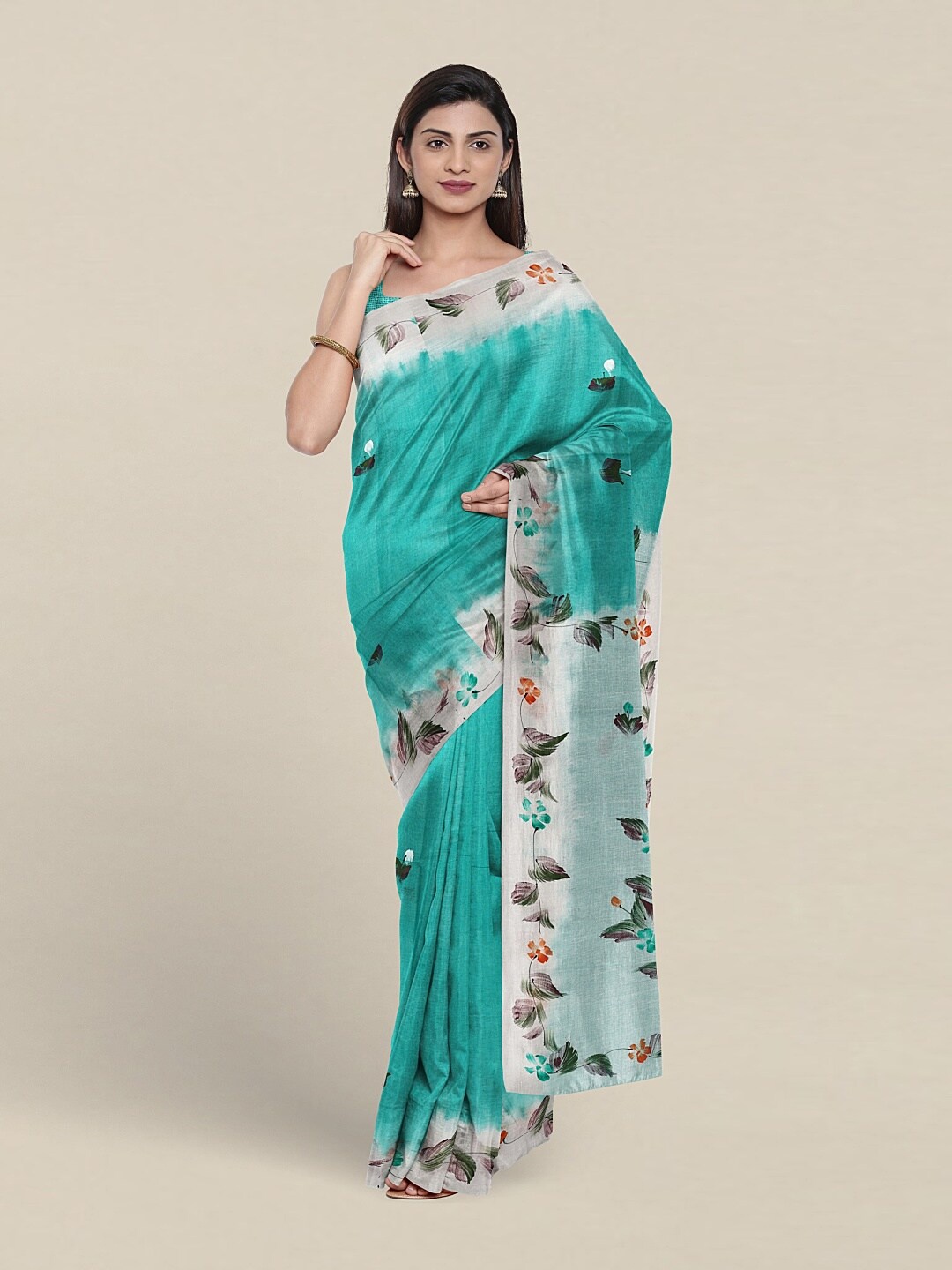 

Pothys Floral Printed Pure Cotton Saree, Green