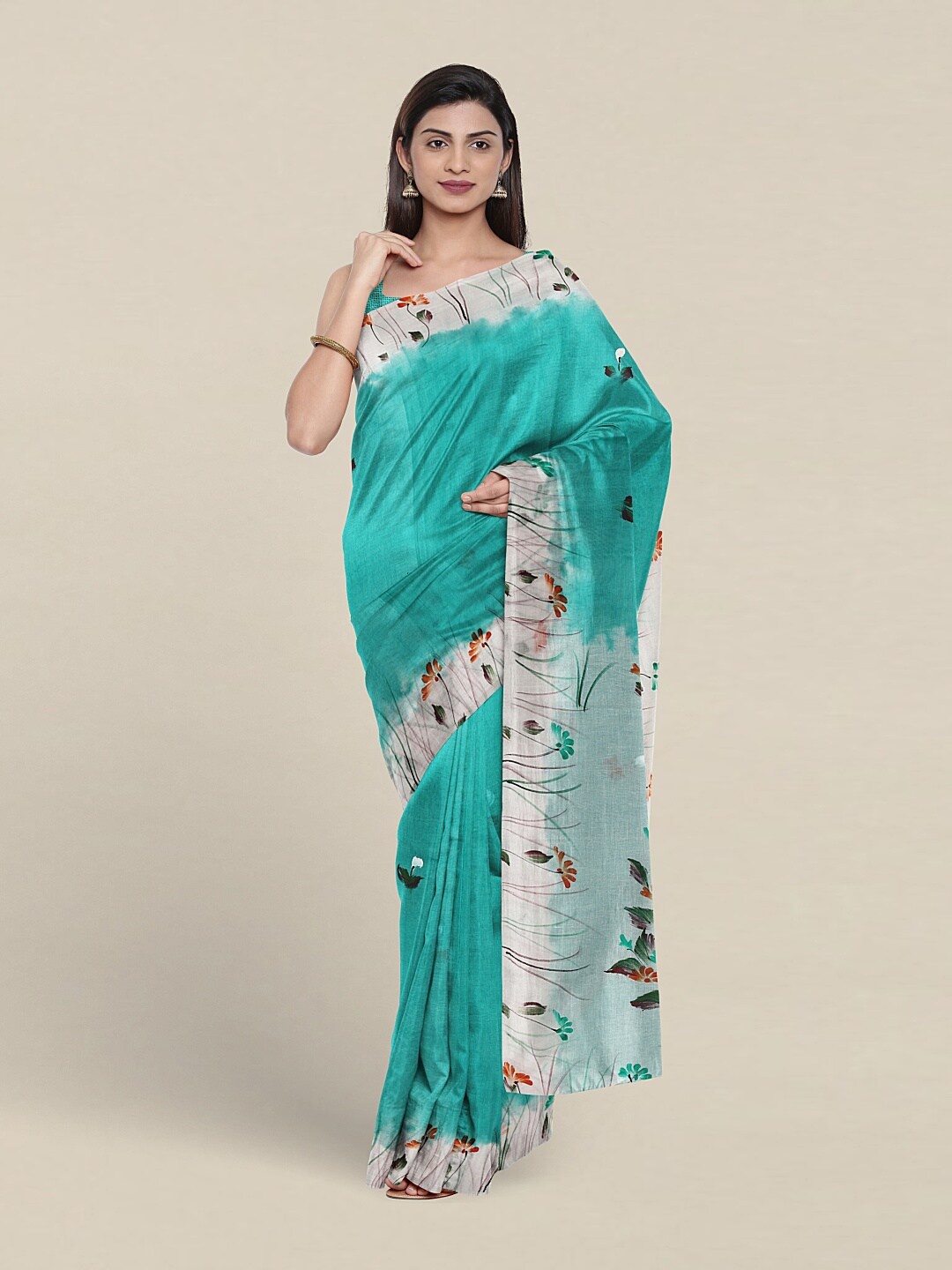 

Pothys Floral Printed Pure Cotton Saree, Green