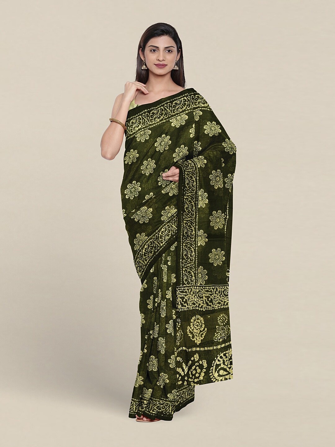 

Pothys Floral Printed Pure Cotton Saree, Green