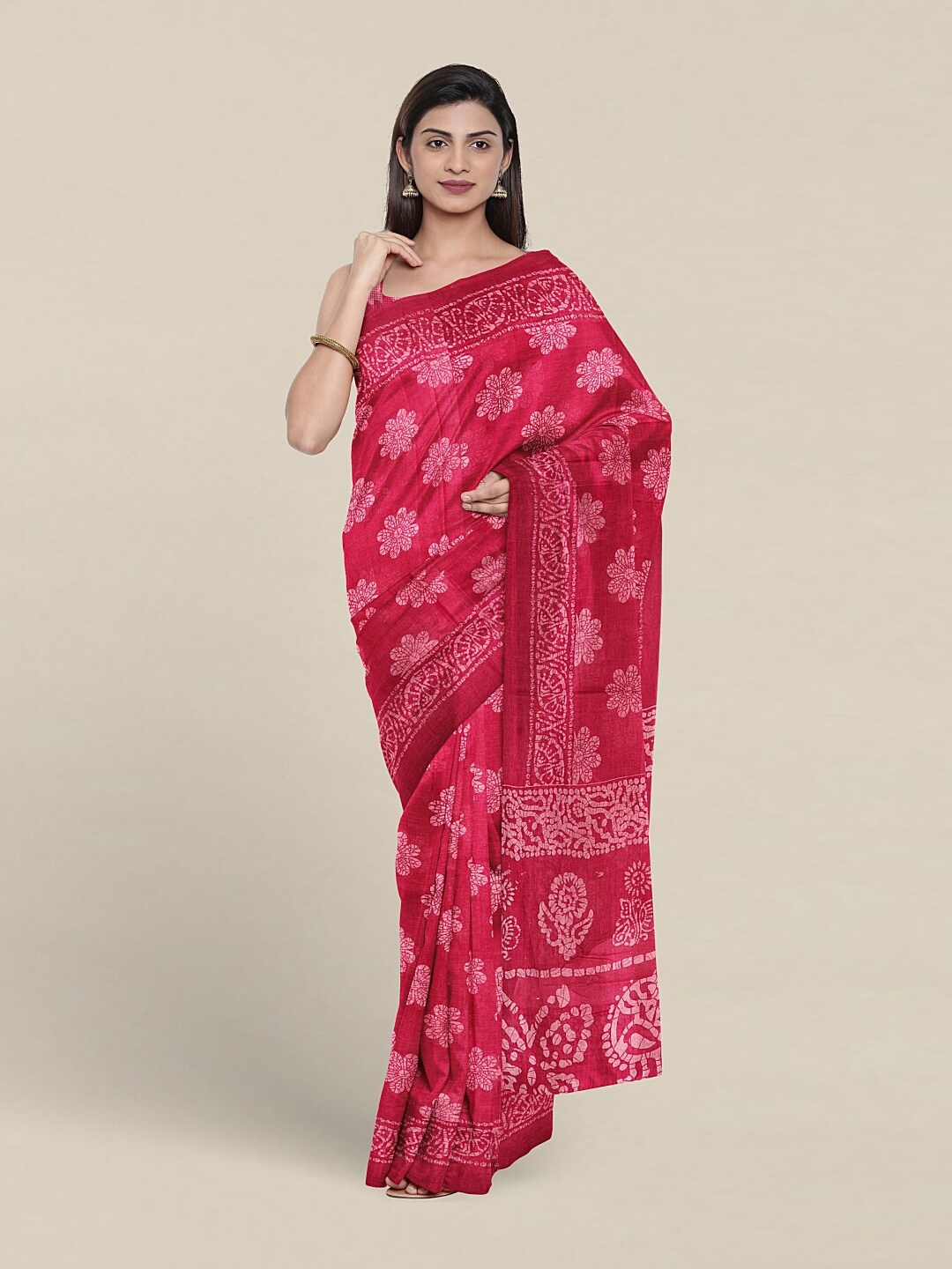 

Pothys Floral Printed Pure Cotton Saree, Pink