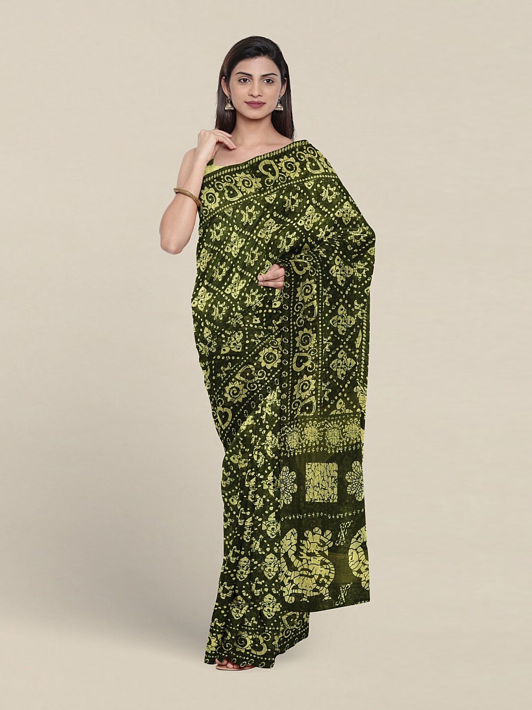 

Pothys Ethnic Motifs Printed Pure Cotton Saree, Green