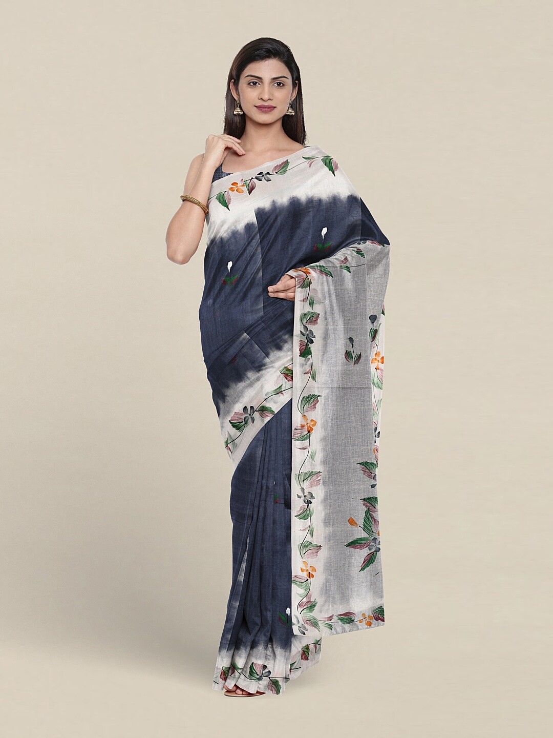 

Pothys Floral Printed Pure Cotton Saree, Blue