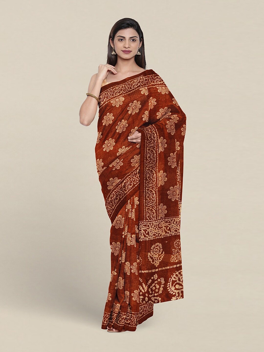 

Pothys Floral Printed Pure Cotton Saree, Rust