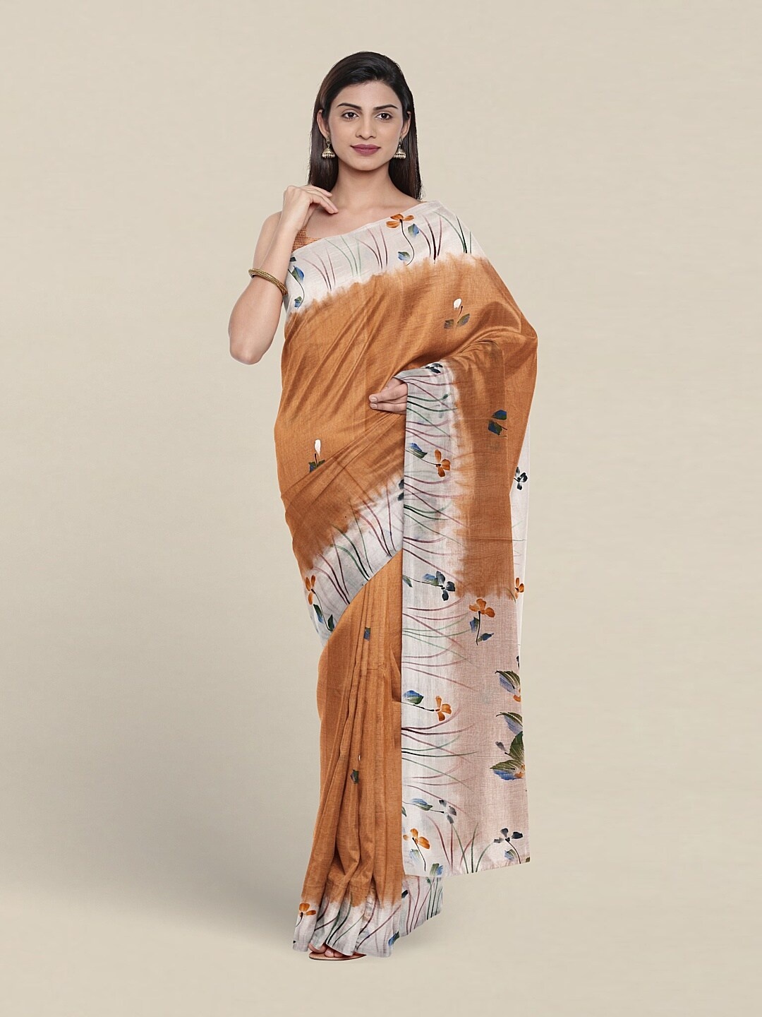 

Pothys Floral Printed Pure Cotton Saree, Peach