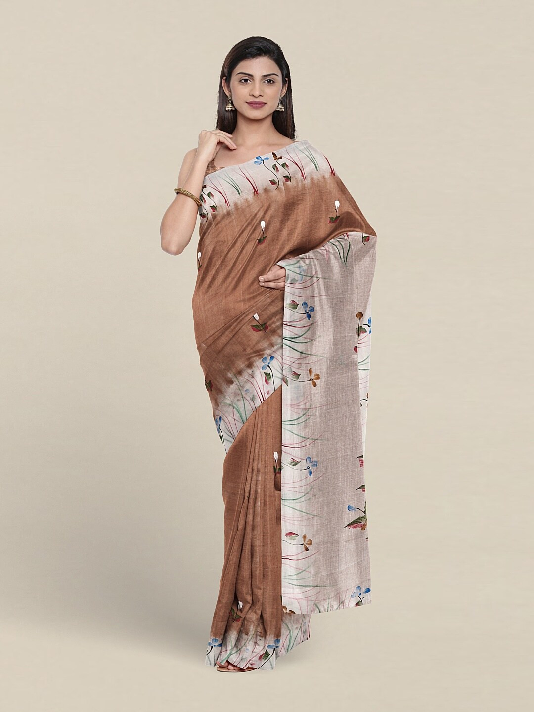 

Pothys Floral Printed Pure Cotton Saree, Beige