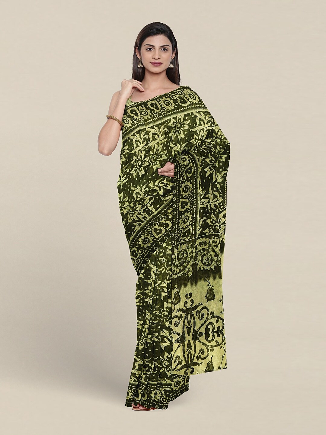 

Pothys Floral Printed Pure Cotton Saree, Green