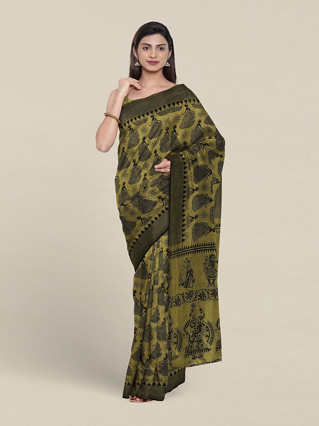 

Pothys Ethnic Motifs Printed Zari Pure Cotton Saree, Green