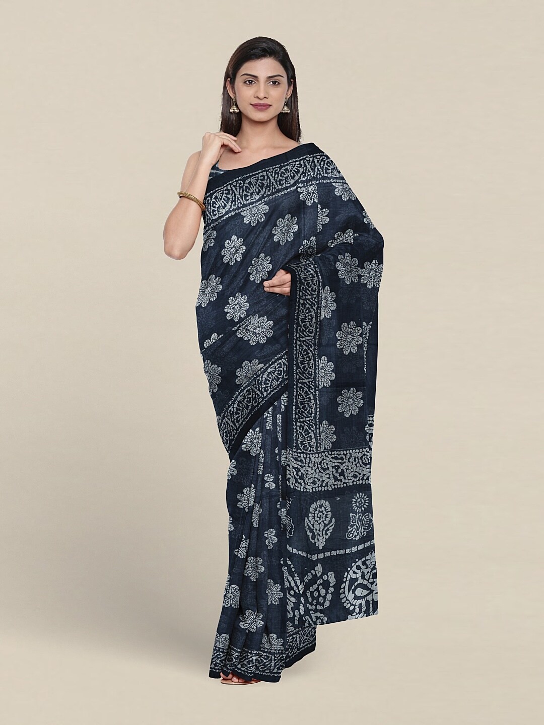 

Pothys Floral Printed Pure Cotton Saree, Navy blue