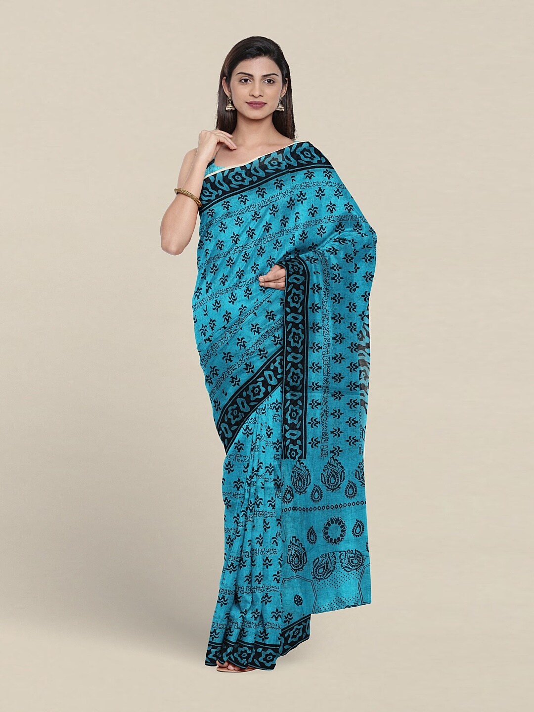 

Pothys Ethnic Motifs Printed Pure Cotton Saree, Blue