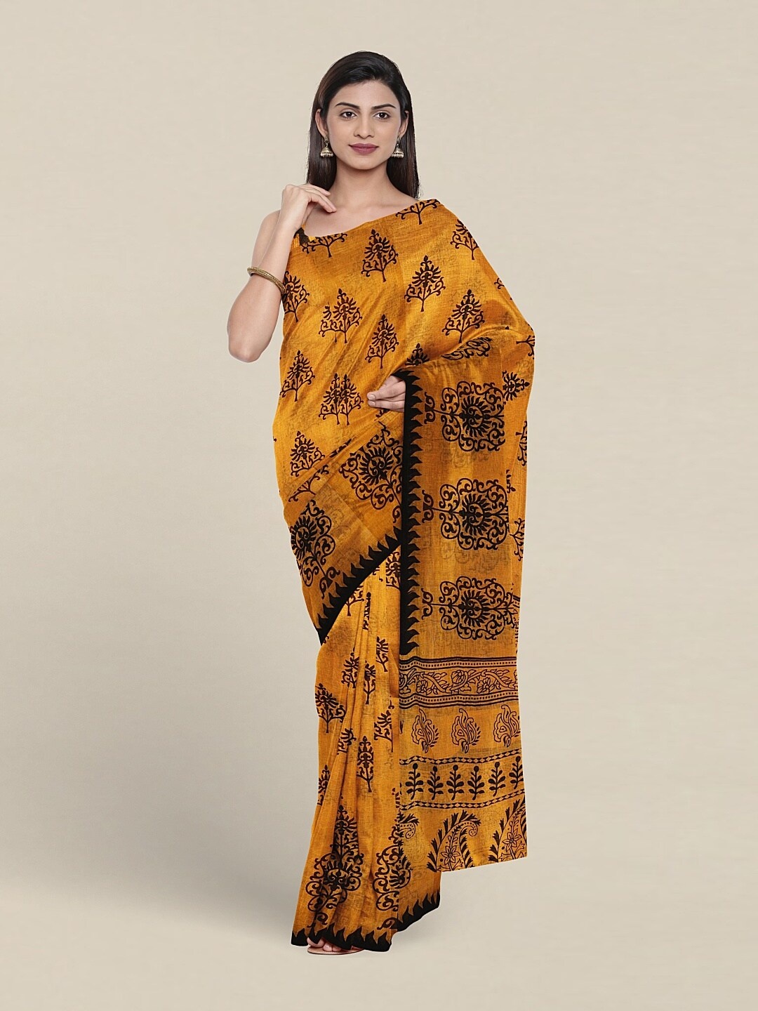 

Pothys Ethnic Motifs Printed Pure Cotton Saree, Mustard