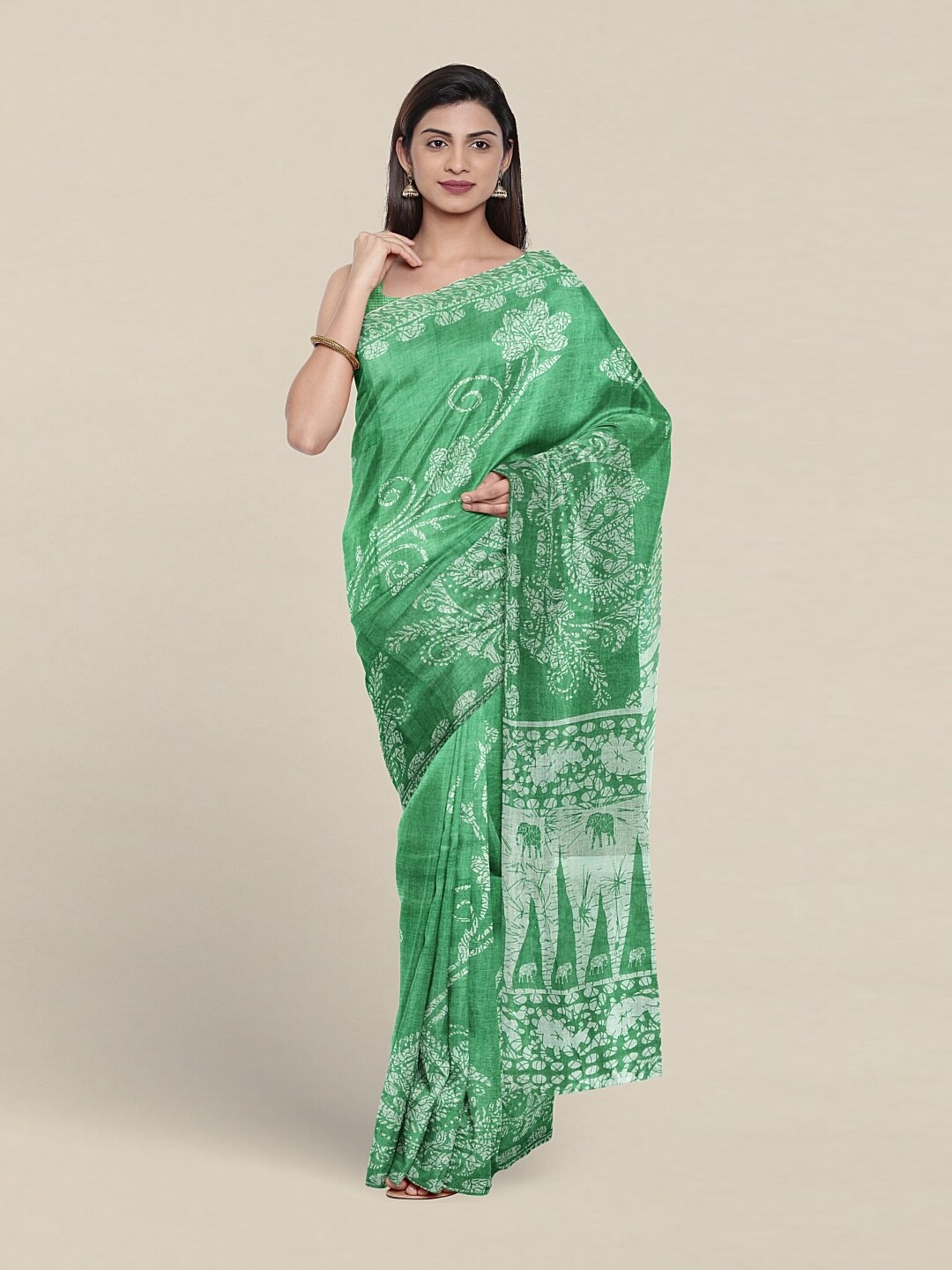 

Pothys Floral Printed Pure Cotton Saree, Green