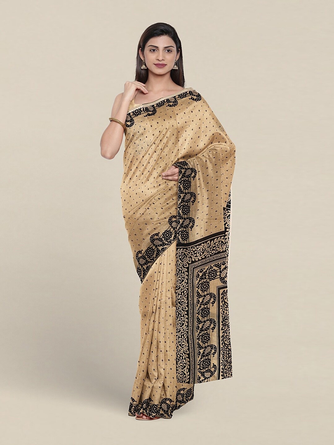 

Pothys Ethnic Motifs Printed Pure Cotton Saree, Beige