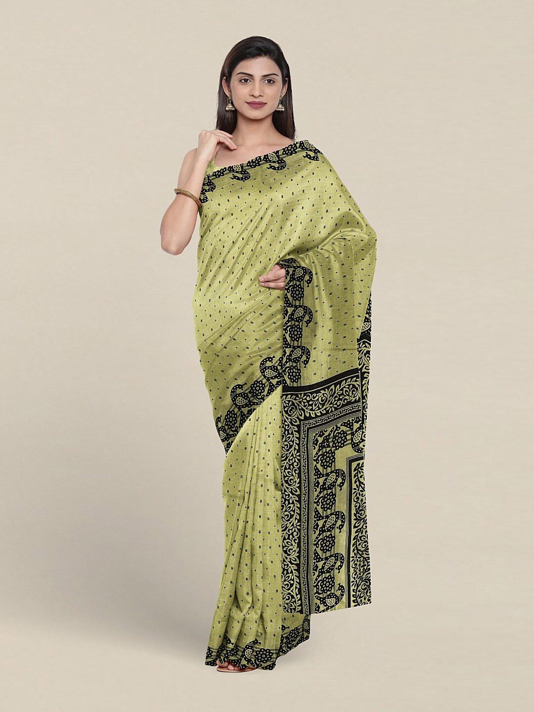 

Pothys Floral Printed Pure Cotton Saree, Green