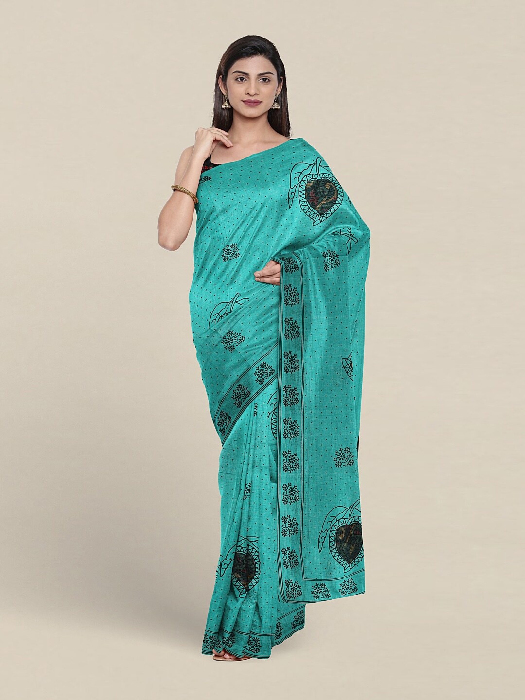 

Pothys Floral Printed Pure Cotton Saree, Green