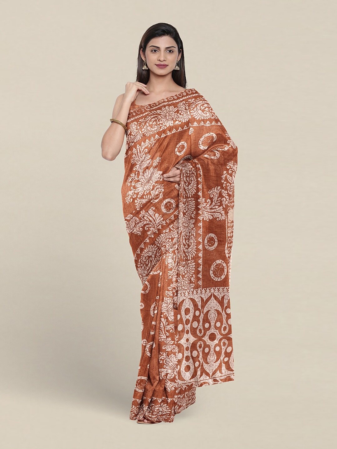 

Pothys Floral Printed Pure Cotton Saree, Peach