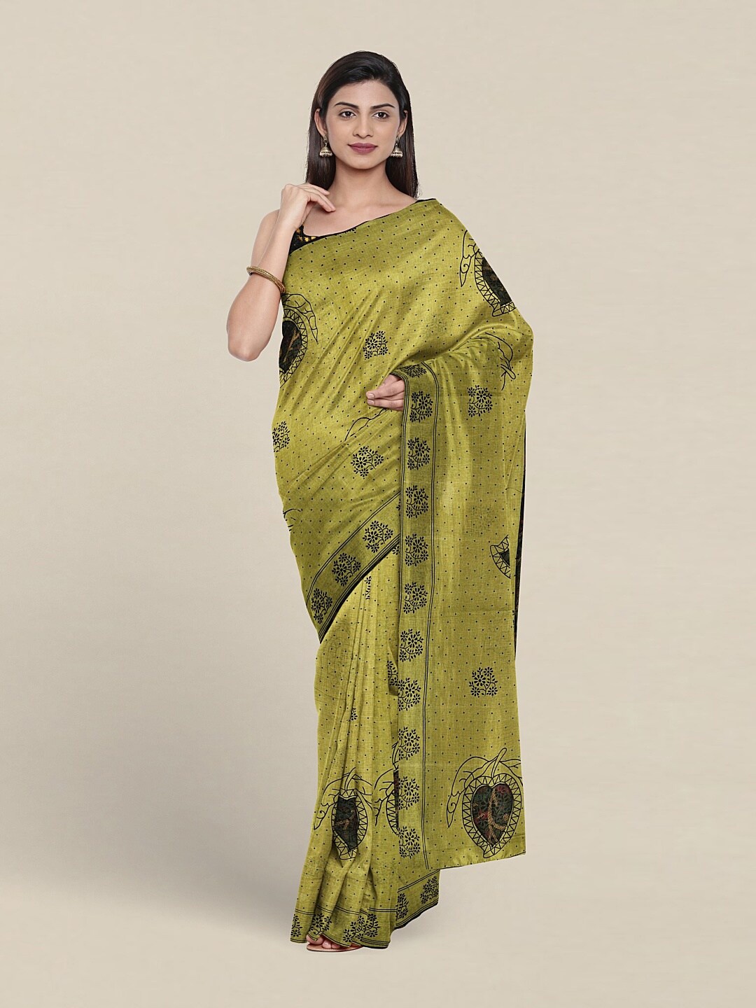 

Pothys Floral Printed Pure Cotton Saree, Green