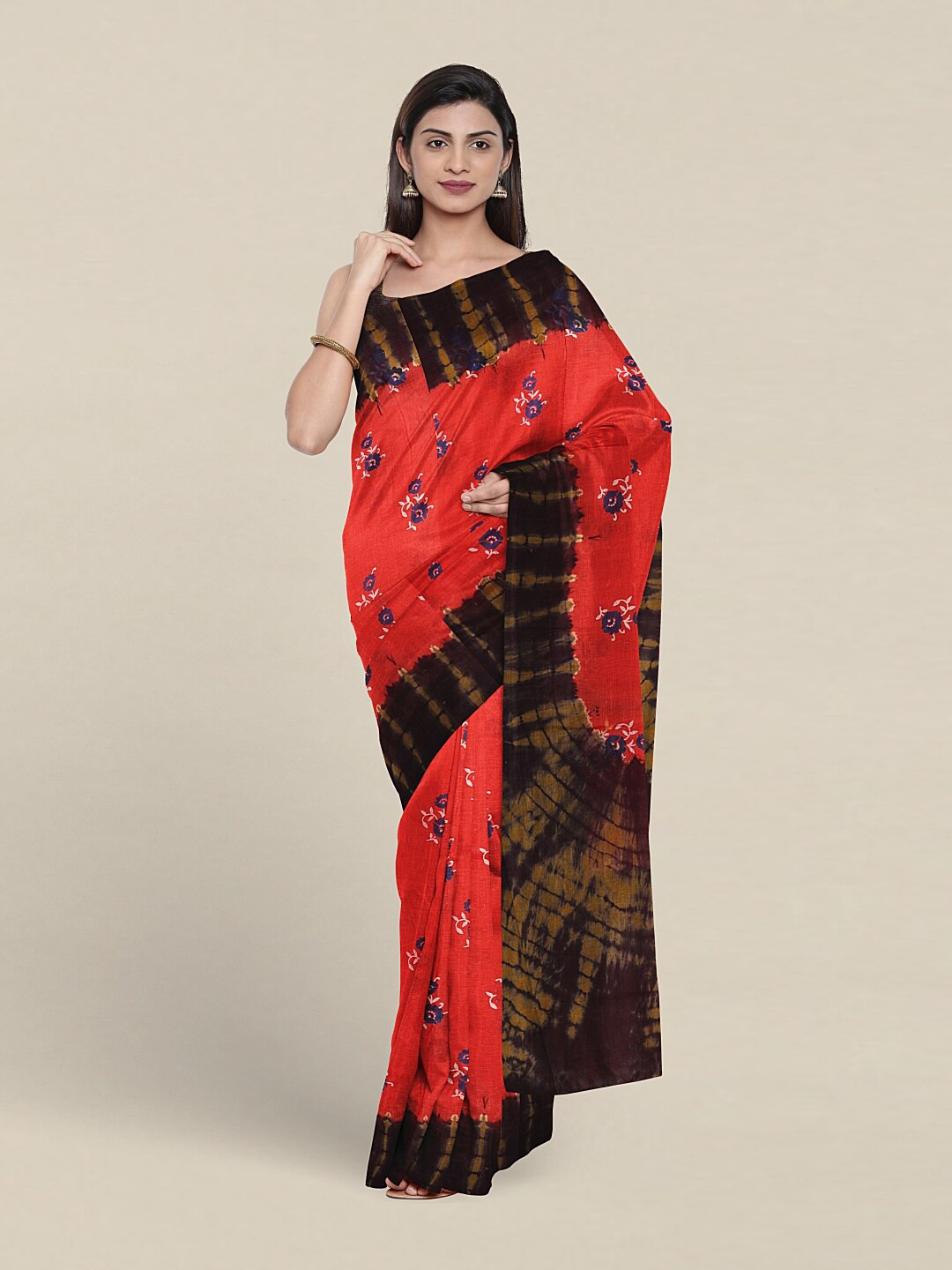 

Pothys Floral Printed Pure Cotton Saree, Red