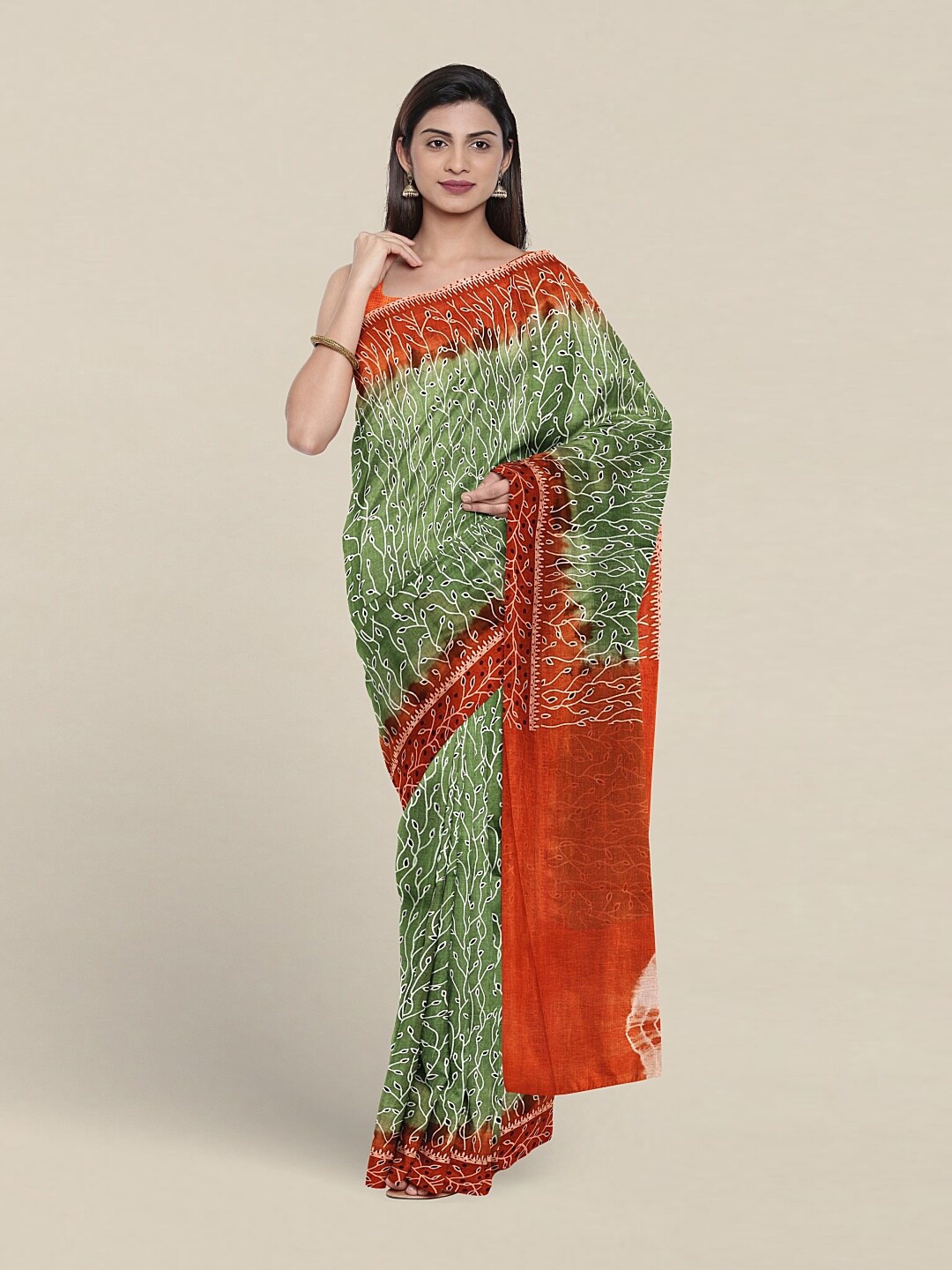 

Pothys Floral Printed Pure Cotton Saree, Green