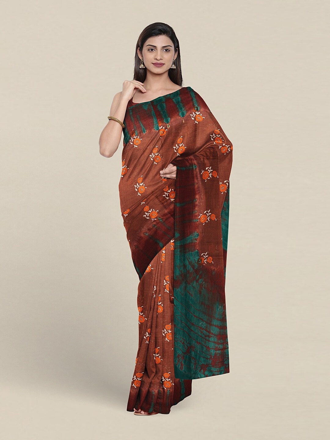 

Pothys Floral Printed Pure Cotton Saree, Brown