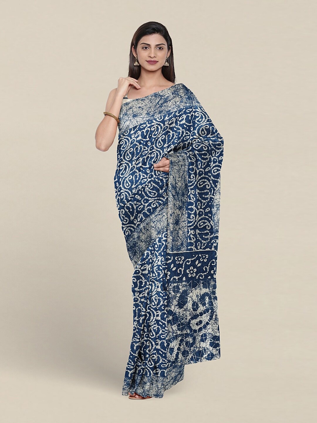 

Pothys Batik Printed Pure Cotton Saree, Blue