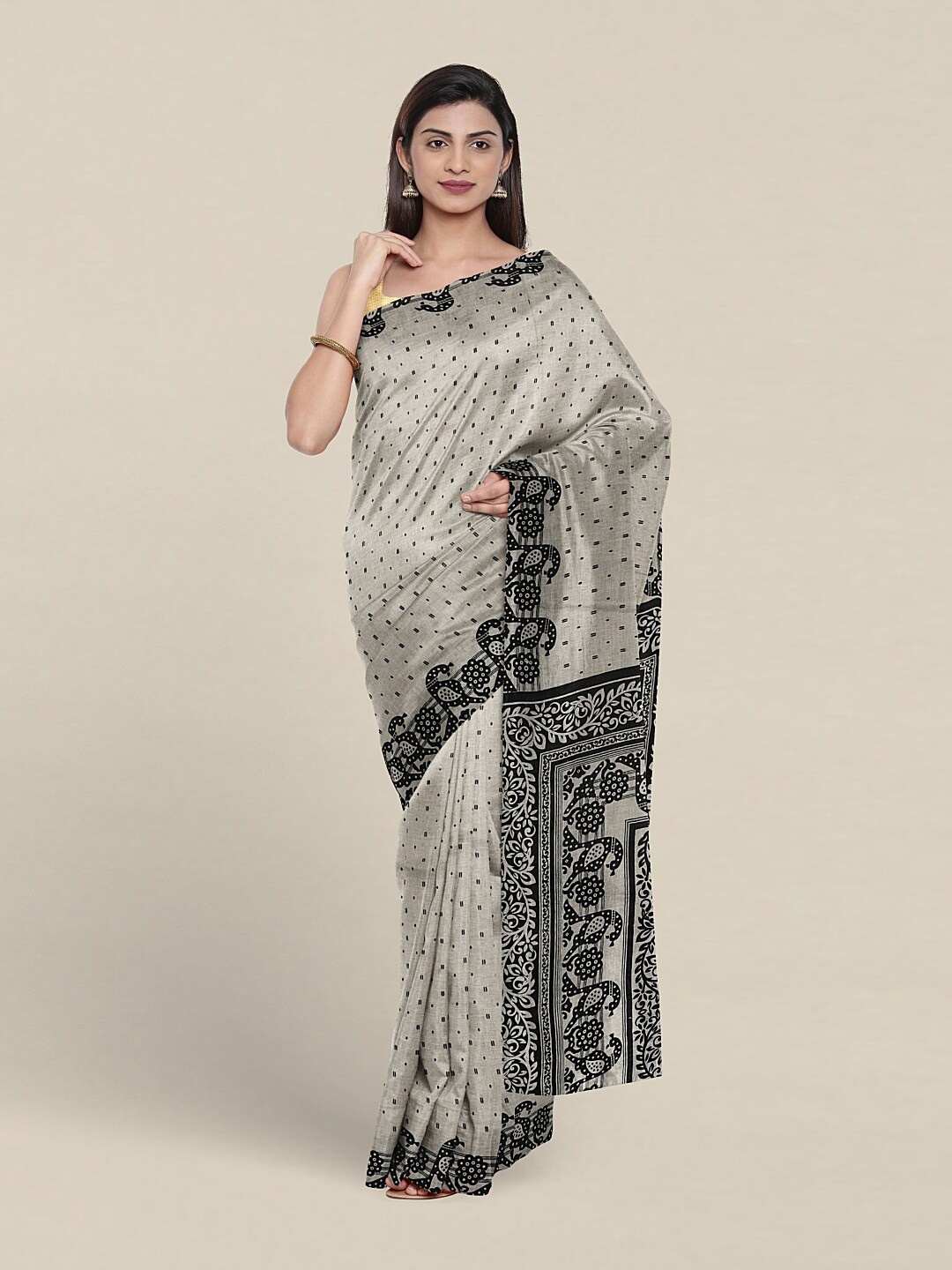 

Pothys Ethnic Motifs Printed Pure Cotton Saree, Grey