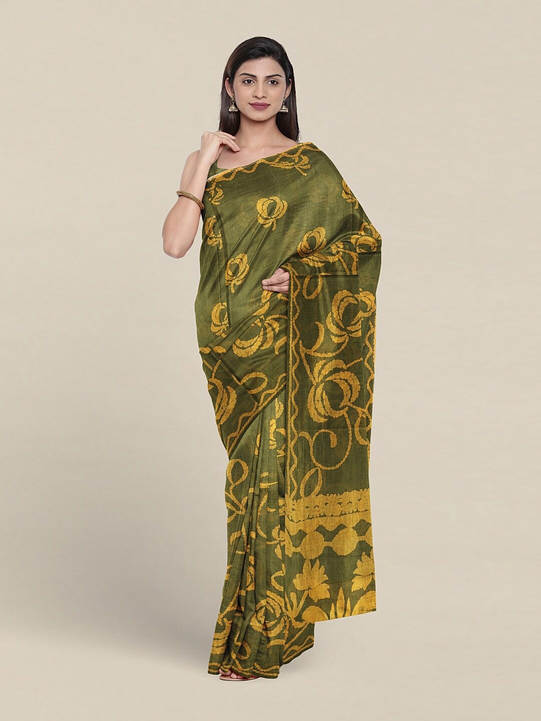 

Pothys Floral Printed Pure Cotton Saree, Green