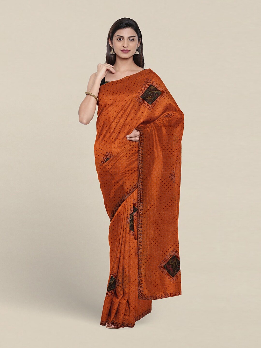 

Pothys Geometric Printed Pure Cotton Saree, Rust