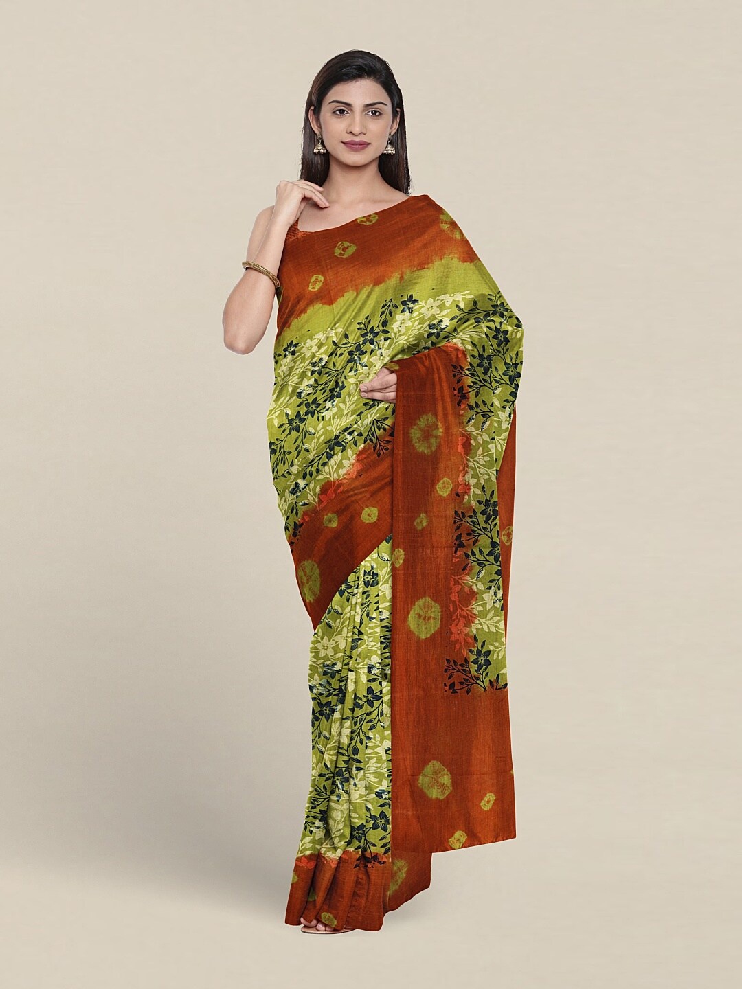 

Pothys Floral Printed Pure Cotton Saree, Green