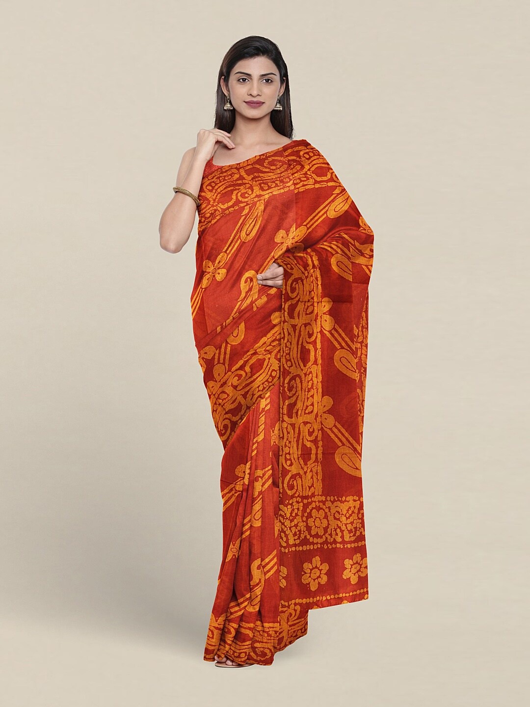 

Pothys Batik Printed Pure Cotton Saree, Rust