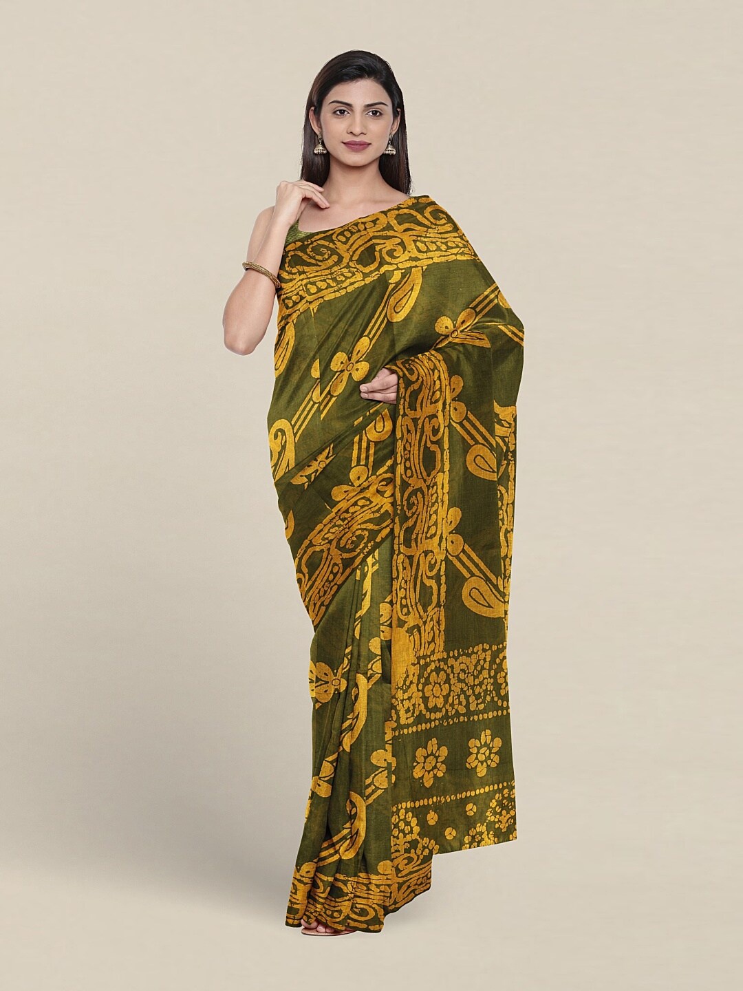 

Pothys Batik Printed Pure Cotton Saree With Blouse Piece, Green