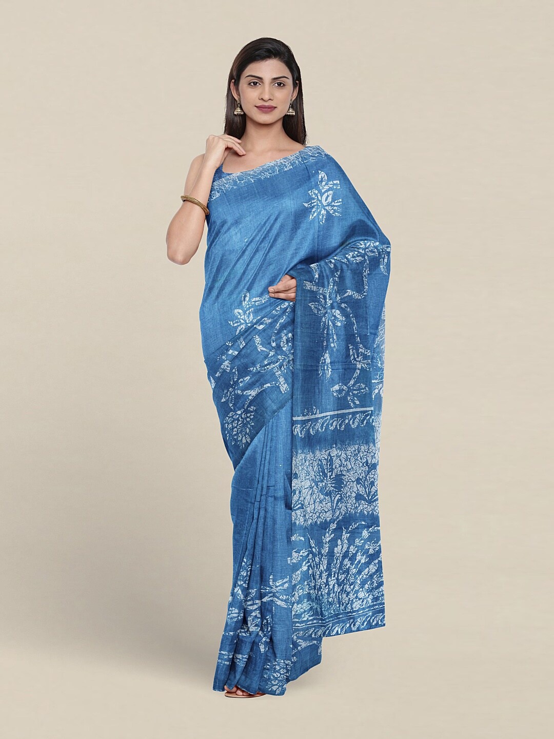

Pothys Floral Motifs Printed Pure Cotton Saree, Blue