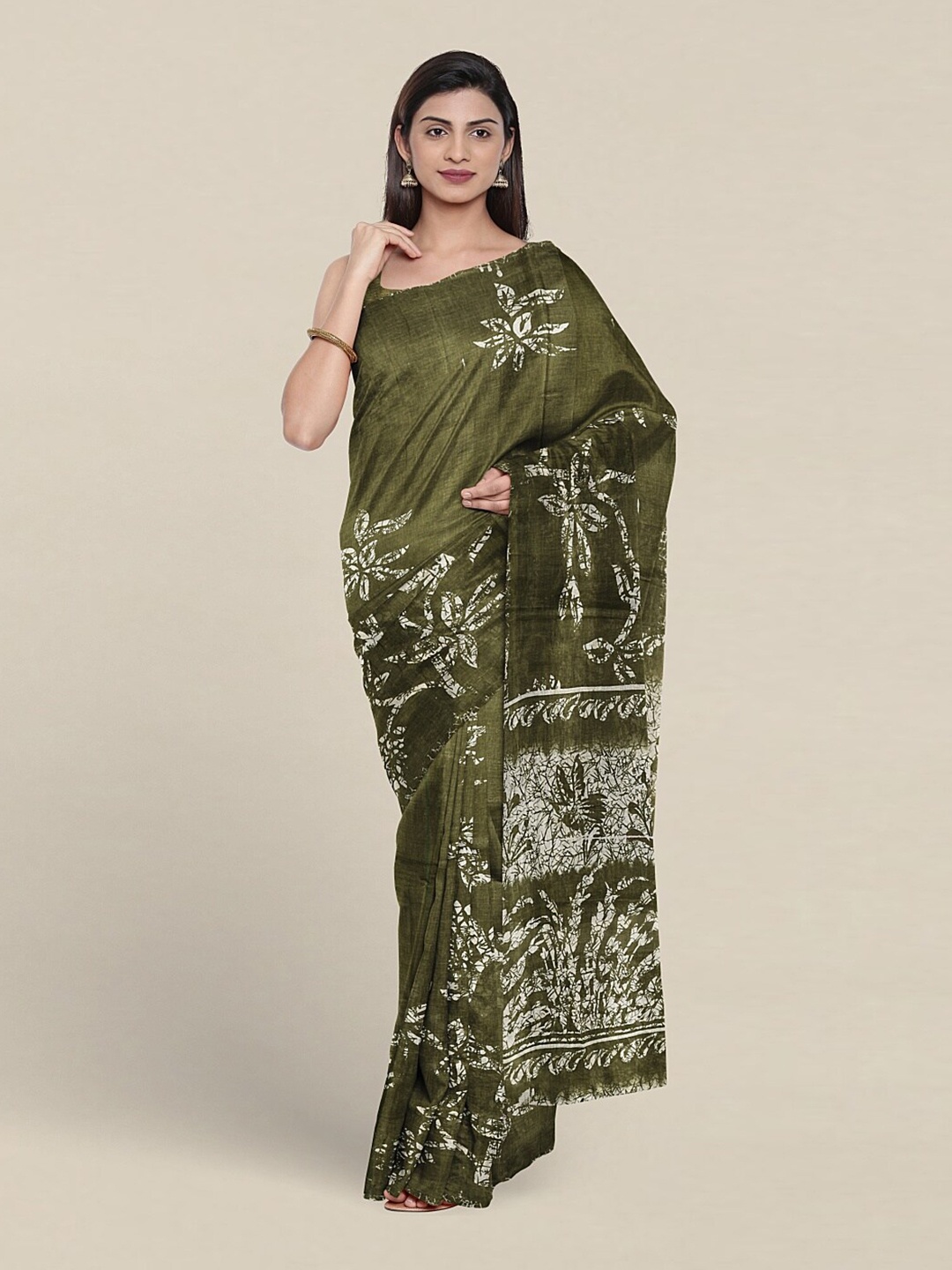 

Pothys Floral Printed Pure Cotton Saree, Green