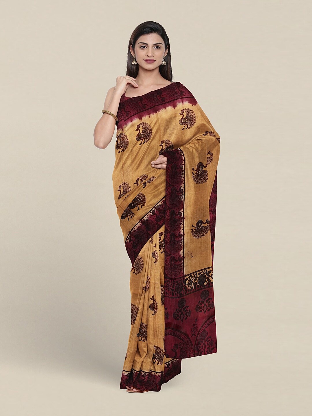 

Pothys Ethnic Motifs Printed Pure Cotton Saree, Brown