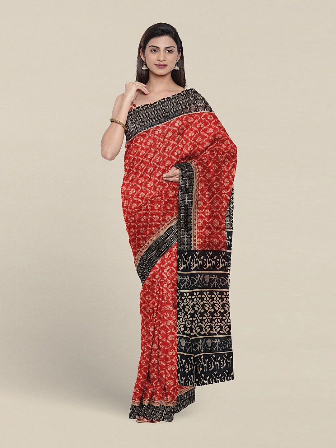 

Pothys Floral Printed Pure Cotton Saree, Red