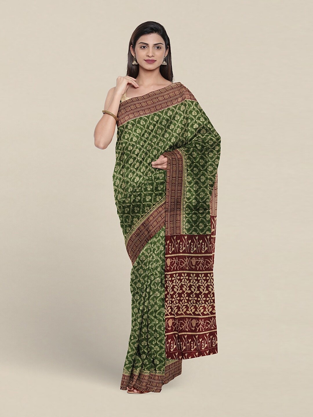 

Pothys Ethnic Motifs Printed Pure Cotton Saree, Green