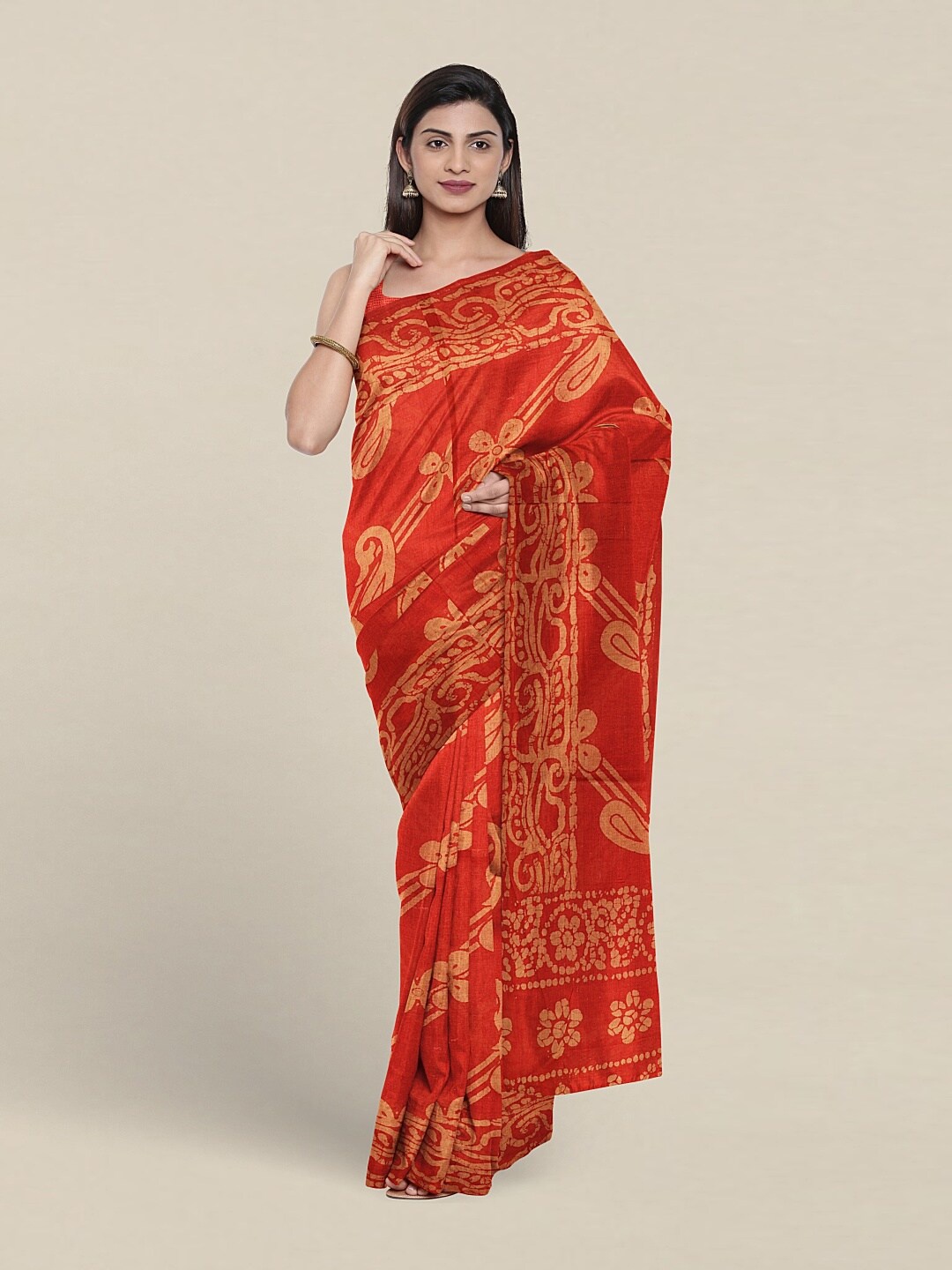 

Pothys Paisley Printed Pure Cotton Saree, Red